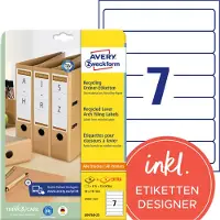 Avery Zweckform AVERY Gerecyclede ordnerrug etiketten LR4760-25 Permanent klevend A4 Wit 38 x 192 mm 30 Vellen à 7 Etiketten