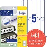 Avery Zweckform AVERY ultragrip Ordnerrugetiket Permanent klevend Smal L4756-25 A4 3,4 x 29,7 cm Wit 25 Vellen à 5 Etiketten