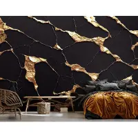 Consalnet Fotobehang - Vliesbehang - Marmer - Zwart - Goud - Patroon - 254 x 184 cm