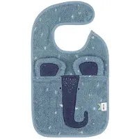 Trixie Slabbetje - Mrs. Elephant - Zachte Badstof - 100% Biologisch Katoen - Met Drukknopjes - Blauw