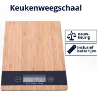 Perow Bamboe Digitale Keukenweegschaal - Precisie Weegschaal - Duurzame Keuken Weegschaal - Inclusief Batterijen