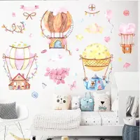 Tofok Muursticker - luchtballon - theepot- huisjes - meisjes - jongens - kinderkamer