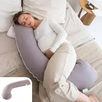 Litollo Zwangerschapskussen (J-vorm) - Zijslaapkussen - Voedingskussen - Lichaamskussen - Body pillow - 145cm - Afneembare hoes - Grijs