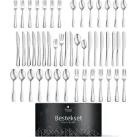 Perow 8 Persoons Bestekset - 48 Delig - 18/10 Edelstaal - Lepels, Messen, Vorken & Steakmessen - Vaatwasser Bestendig - Zilver