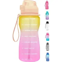 FLOOQ - Waterfles - Bidon - Sportdrankfles - Grote waterfles - Rietje - 2 Liter - Lekvrij - Tijdsmarkering - Motivatie Waterfles - Goud/Roze