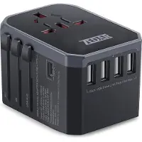 Zedar Wereldstekker met USB-C en 4 USB Poorten - 2000 Watt Internationale Universeel Reisstekker voor 150+ landen o.a. Amerika, Engeland, Zuid-Afrika en Italie - Zwart van