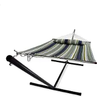 Vita5 Hangmat met Standaard en Spreidstok – 2 Persoons – Afneembaar kussen – uv-bestendig – Blauw