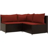 vidaXL 3-delige Loungeset met kussens poly rattan bruin