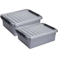 Sunware Opberg boxen set 2x stuks 36 en 25 liter kunststof grijs met deksel - Opbergbox