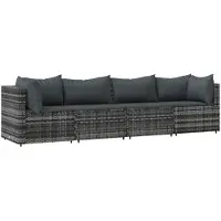 vidaXL 4-delige Loungeset met kussens poly rattan grijs