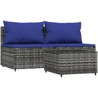 vidaXL 3-delige Loungeset met kussens poly rattan grijs