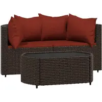 vidaXL 3-delige Loungeset met kussens poly rattan bruin
