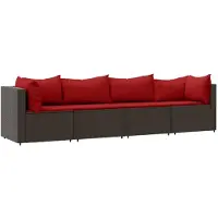 vidaXL 4-delige Loungeset met kussens poly rattan bruin