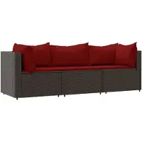 vidaXL 3-delige Loungeset met kussens poly rattan bruin