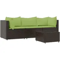 vidaXL 4-delige Loungeset met kussens poly rattan bruin