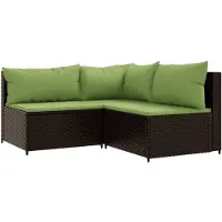 vidaXL 3-delige Loungeset met kussens poly rattan bruin