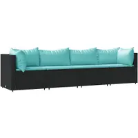 vidaXL 4-delige Loungeset met kussens poly rattan zwart