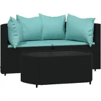 vidaXL 3-delige Loungeset met kussens poly rattan zwart