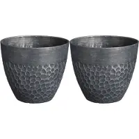 Mica Decorations Plantenpot Bravo - 2x - kunststof - buiten/binnen - zwart - D30 x H26 cm - Plantenpotten