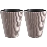 Prosperplast Plantenpot/bloempot Sand Waves - 2x - buiten/binnen - kunststof - beige - D30 x H33 cm - Plantenpotten