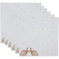 Clayre & Eef Servetten Katoen Set van 6 40x40 cm Wit Bruin Vierkant Konijn Wit