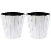 Prosperplast Plantenpot/bloempot Wood Style - 2x - buiten/binnen - kunststof - wit - D35 x H32 cm - Plantenpotten