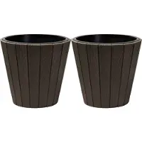 Prosperplast Plantenpot/bloempot Wood Style - 2x - buiten/binnen - kunststof - donkerbruin - D40 x H37 cm - Plantenpotte