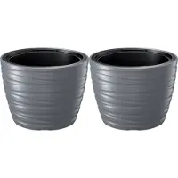 Prosperplast Plantenpot/bloempot Amazing - 2x - buiten/binnen - kunststof - steengrijs - D37 x H28 cm - Plantenpotten