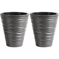 Prosperplast Plantenpot/bloempot Sand Dunes - 2x - buiten/binnen - kunststof - steengrijs - D30 x H33 cm - Plantenpotten