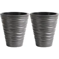 Prosperplast Plantenpot/bloempot Sand Dunes - 2x - buiten/binnen - kunststof - steengrijs - D35 x H38 cm - Plantenpotten