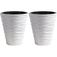 Prosperplast Plantenpot/bloempot Sand Dunes - 2x - buiten/binnen - kunststof - wit - D39 x H43 cm - Plantenpotten