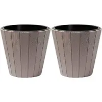 Prosperplast Plantenpot/bloempot Wood Style - 2x - buiten/binnen - kunststof - beige - D30 x H28 cm - Plantenpotten