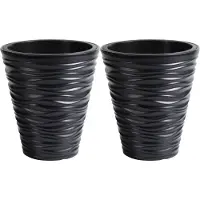 Prosperplast Plantenpot/bloempot Sand Dunes - 2x - buiten/binnen - kunststof - antraciet - D30 x H33 cm - Plantenpotten