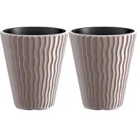 Prosperplast Plantenpot/bloempot Sand Waves - 2x - buiten/binnen - kunststof - beige - D39 x H43 cm - Plantenpotten