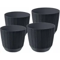 Prosperplast plantenpotten/bloempotten Carf Stripe - antraciet - 4x stuks - kunststof - Dia 15 en 19 cm - Plantenpotten