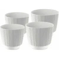 Prosperplast plantenpotten/bloempotten Carf Stripe - wit - 4x stuks - kunststof - Dia 13 en 17 cm - Plantenpotten