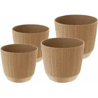 Prosperplast plantenpotten/bloempotten Carf Stripe - beige - 4x stuks - kunststof - Dia 13 en 17 cm - Plantenpotten