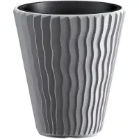 Prosperplast Plantenpot/bloempot Sand Waves - buiten/binnen - kunststof - steengrijs - D39 x H43 cm - Plantenpotten