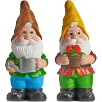 Ibergarden Tuinkabouter beeldjes - set van 2x - Keramiek - 38 cm - bruin/geel - Tuinbeelden