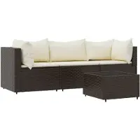 vidaXL 4-delige Loungeset met kussens poly rattan bruin