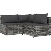 vidaXL 3-delige Loungeset met kussens poly rattan grijs