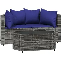 vidaXL 3-delige Loungeset met kussens poly rattan grijs