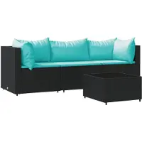 vidaXL 4-delige Loungeset met kussens poly rattan zwart