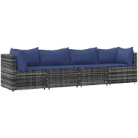 vidaXL 4-delige Loungeset met kussens poly rattan grijs
