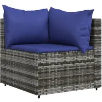 vidaXL Tuinhoekbank met kussens poly rattan grijs