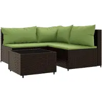 vidaXL 4-delige Loungeset met kussens poly rattan bruin