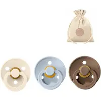 BIBS spenen T2 met speenzakje - Ivory, Baby blue en Dark oak - 6 tot 18 maanden