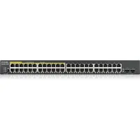 Zyxel GS1900-48HP V2 Smart Managed Switch 48x Gigabit Ethernet (24x PoE+ max. 170 Watt), 2x SFP, Layer 2, rackmontage