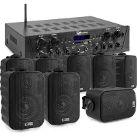 Power Dynamics Geluidsinstallatie met Bluetooth - PV240BT 4-zone versterker audio + 8 BGO30 zwarte 3'' speakers