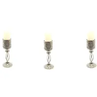 Merkloos Set van 3 Prachtige Oosterse Lantaarn Metalen Kaarsenhouder Zilver 27cm Waxinelichthouder Kandelaar